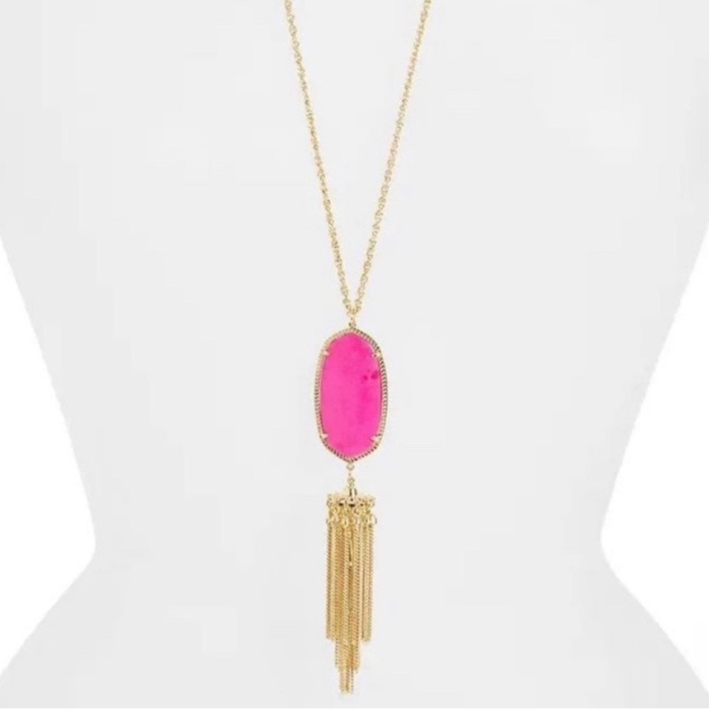 Kendra Scott Rayne Necklace with Pink Pendant.